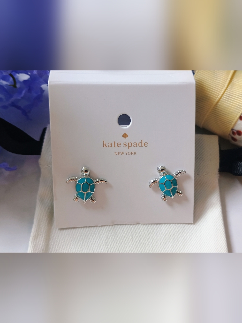 Last One! Kate Spade Turtle In Silver And Green Earrings